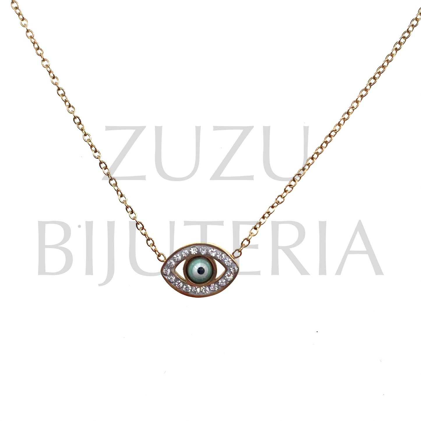 Eye Necklace with Zirconia (45cm + 5cm) - Stainless Steel