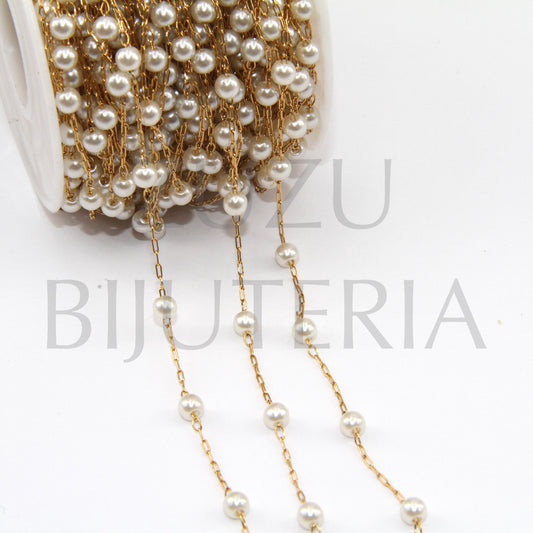 4mm Golden Pearl Chain - Stainless Steel