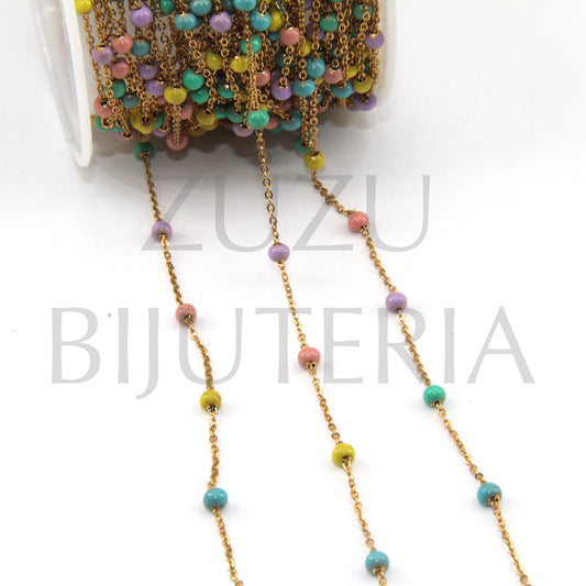 Gold Chain with Colored Polka Dots 3mm - Stainless Steel