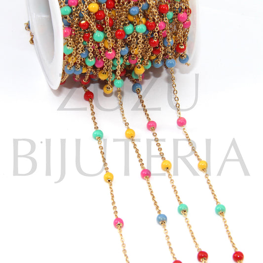 Gold Chain with Colored Polka Dots 3mm - Stainless Steel