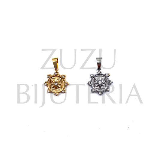 Pendant Sun with Zirconia 15mm - Stainless Steel