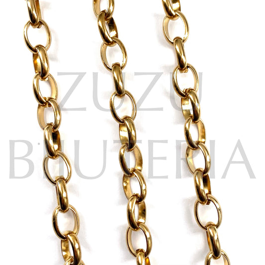 Corrente Dourado Elo Oval 13mm x 10mm - Aço Inox