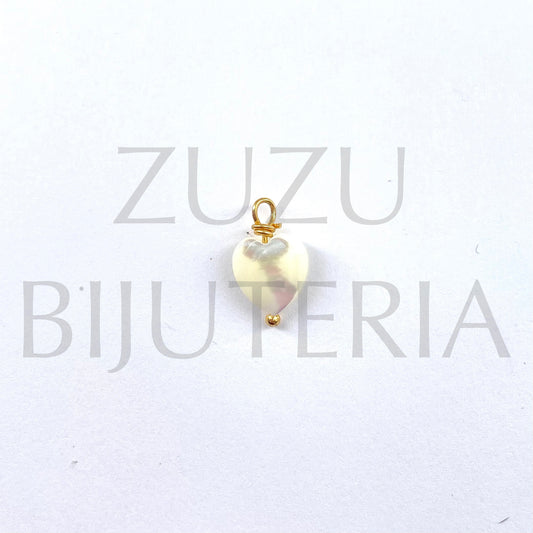 10mm Mother of Pearl Heart Pendant - Stainless Steel