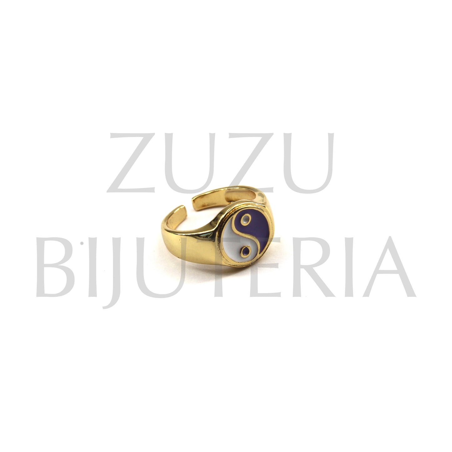 Purple/White Yin Yang Ring (Adjustable) - Brass