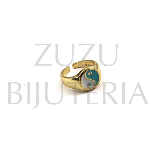 Blue/White Yin Yang Ring (Adjustable) - Brass