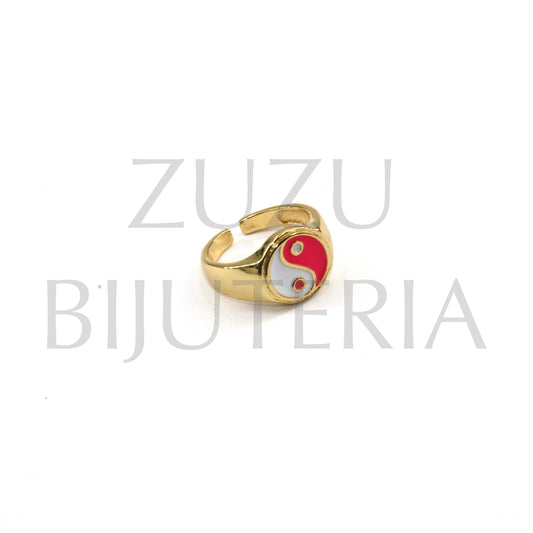 Pink/White Yin Yang Ring (Adjustable) - Brass