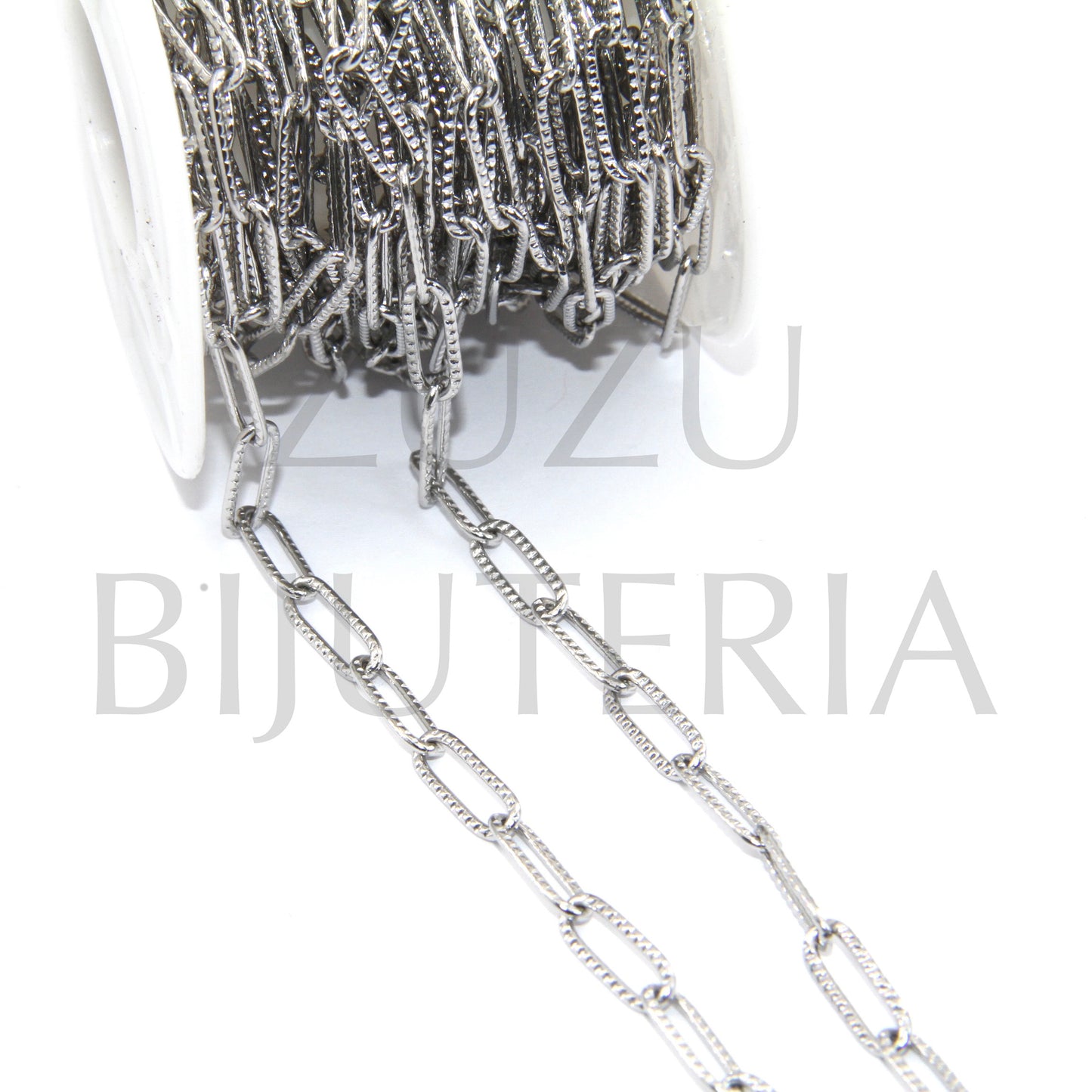 Corrente Elo Retangular com Detalhes Prateado 13mm x 4mm - Aço Inox