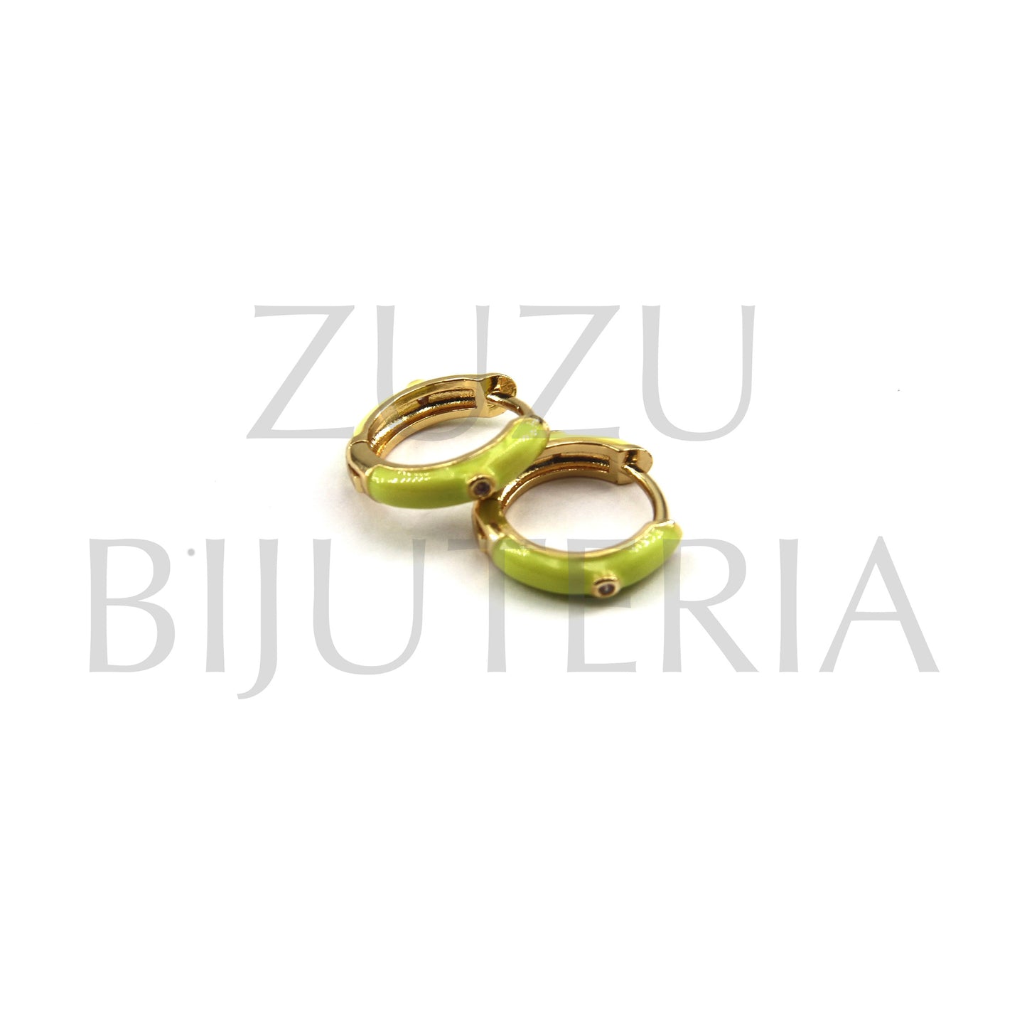 Brinco Argola Amarelo com Zirconia 18mm - Latão