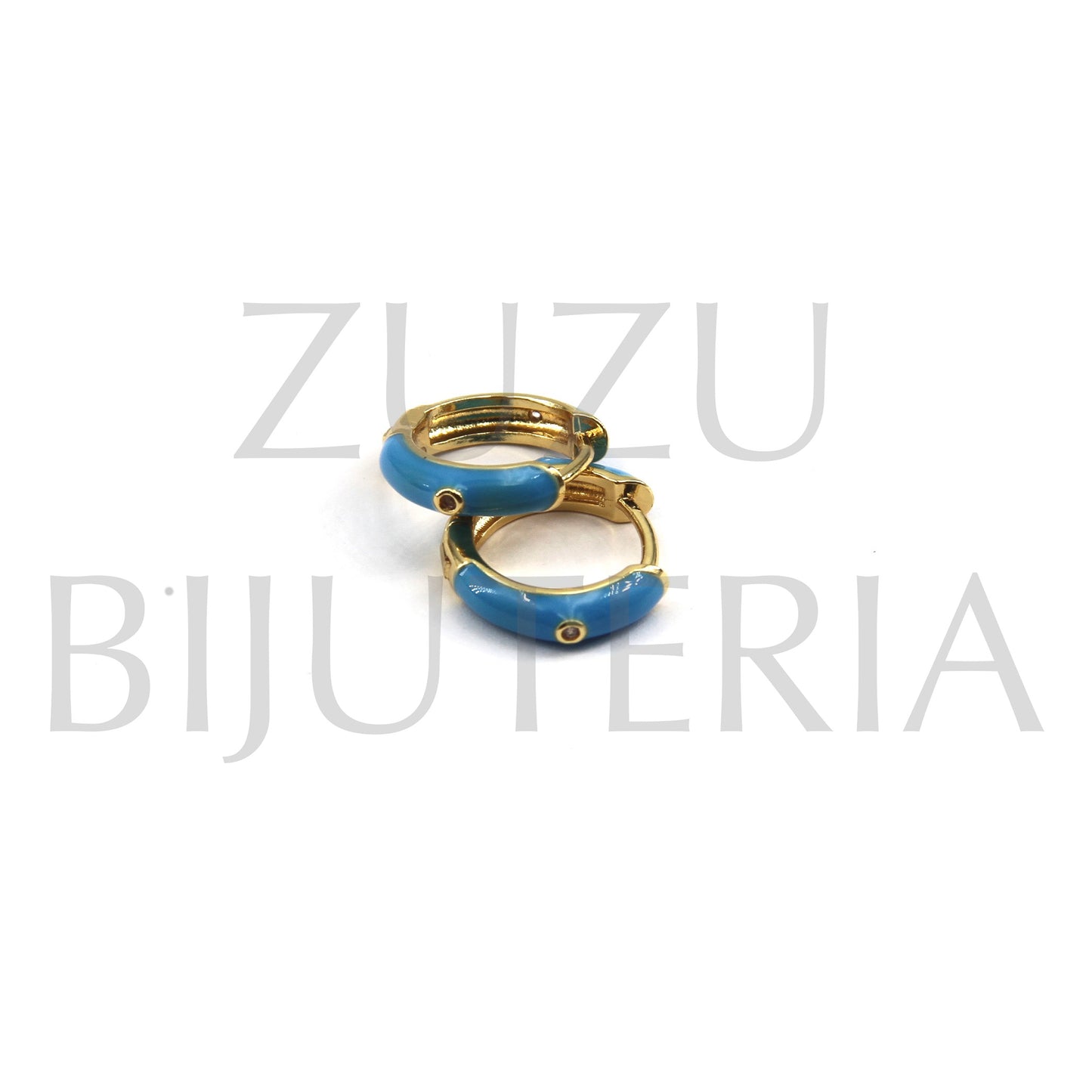 Blue Hoop Earring with Zirconia 18mm - Brass