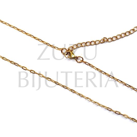 Colar Corrente Dourado Retangular 5mm x 2mm (45cm + 5cm) - Aço Inox