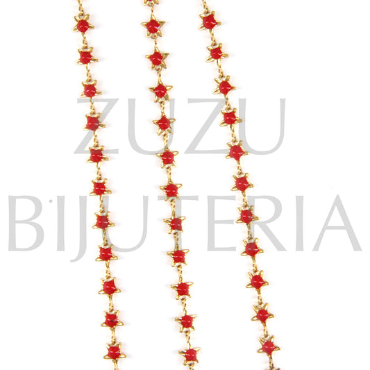 Corrente Estrela com Bolinhas Vermelho 5mm - Aço Inox