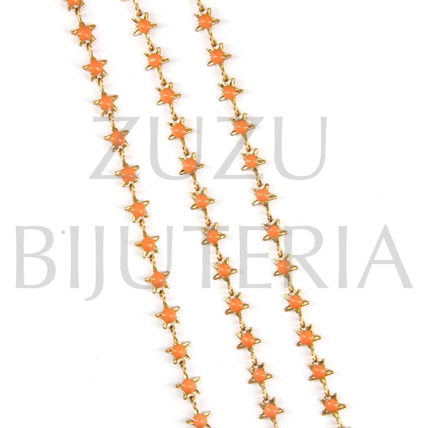 Corrente Estrela com Bolinhas Laranja 5mm - Aço Inox