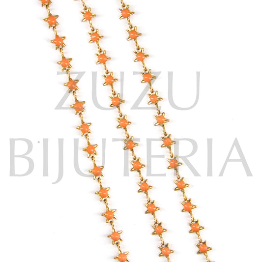 Corrente Estrela com Bolinhas Laranja 5mm - Aço Inox