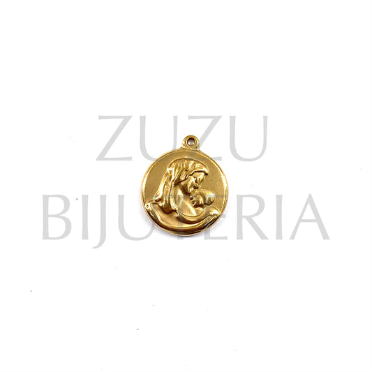 Pendente Nossa Senhora Dourado 20mm - Aço Inox