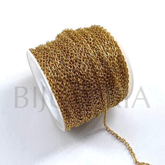 Chain Reel Oval Link 2mm Golden (25 Meters) - Stainless Steel