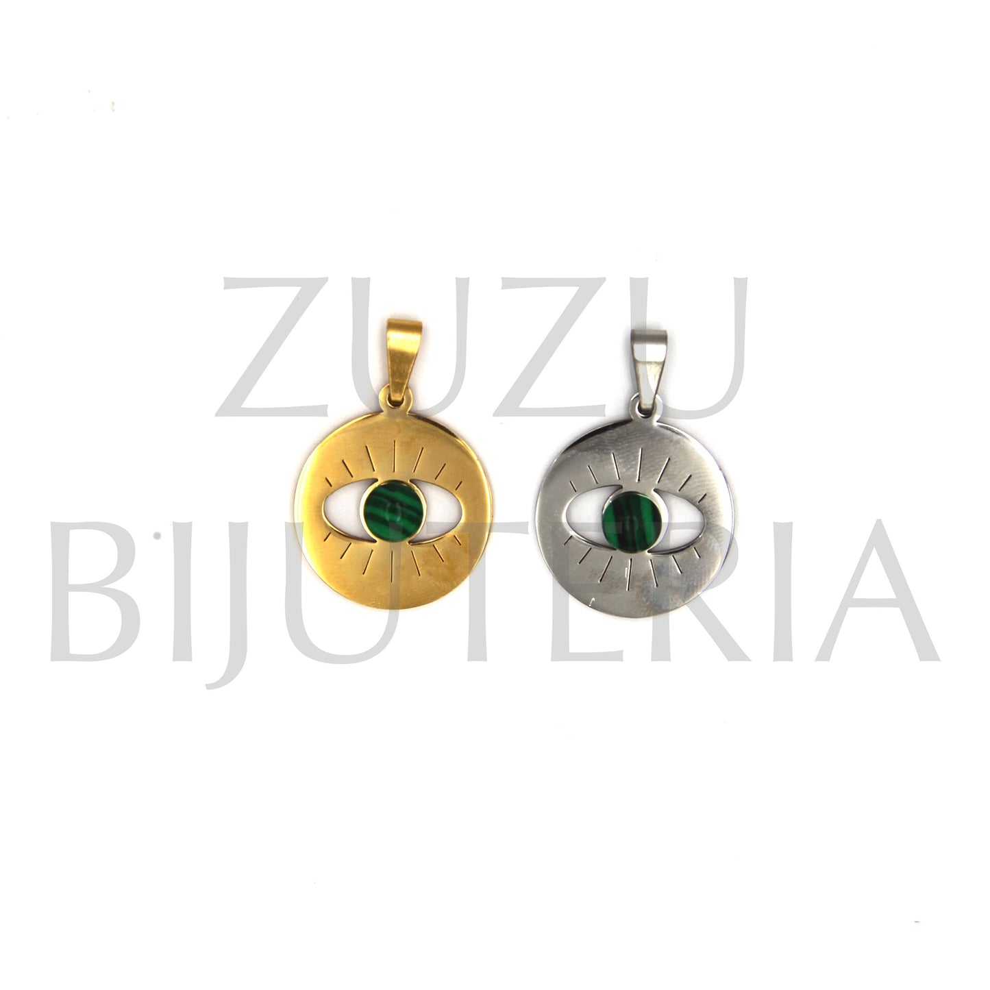 Pendant Eye with Green Stone 23mm x 20mm - Stainless Steel