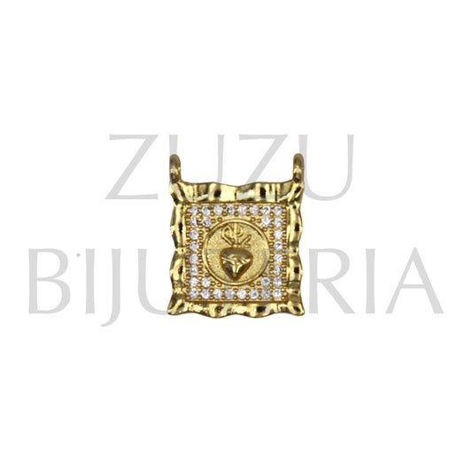 Pendant/Scapular Sacred Heart with Zirconia 20mm x 16mm - Brass