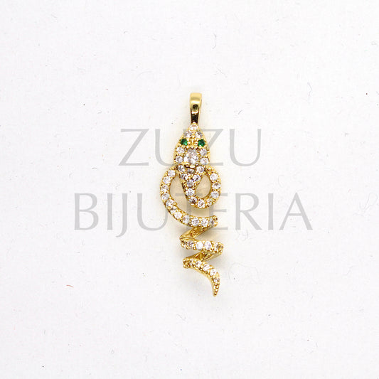 Pendente Cobra Dourado com Zirconias 29mm x 9mm - Latão