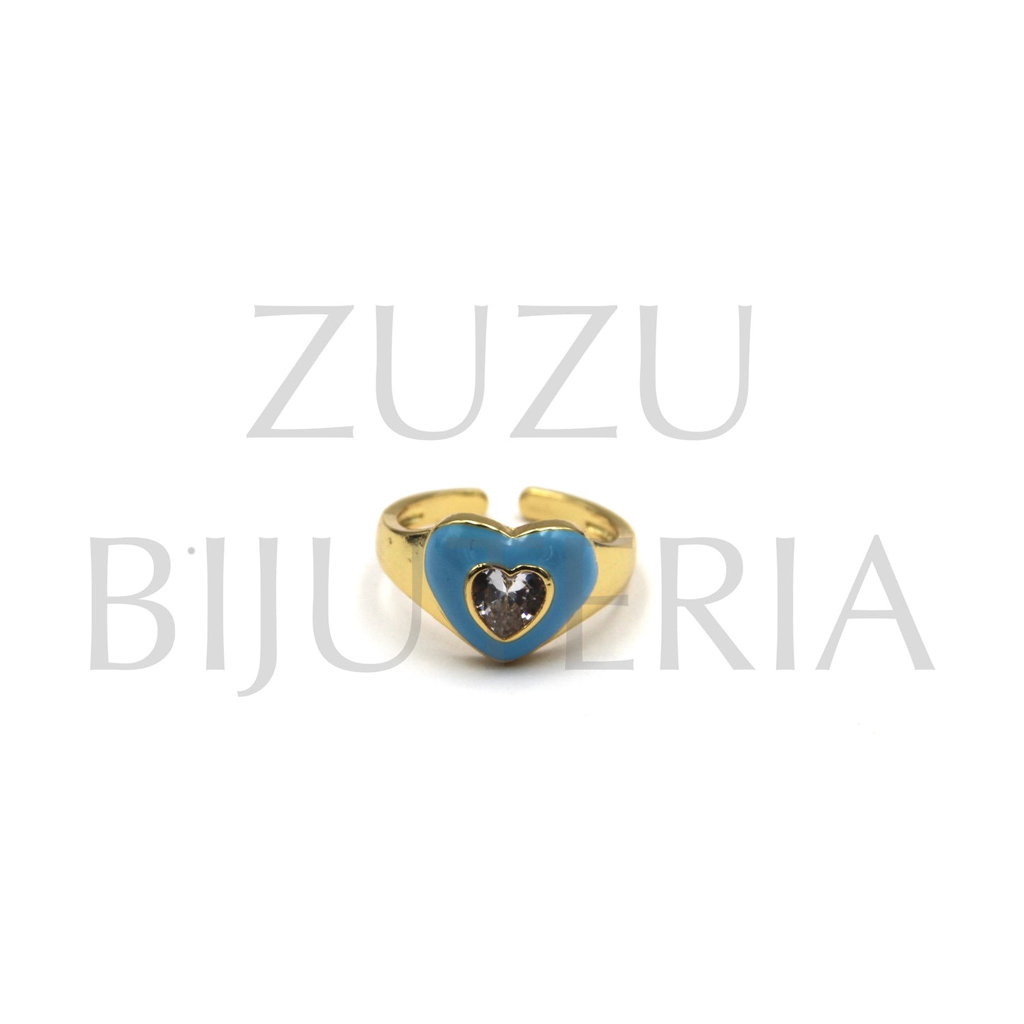 Heart Ring with Zirconia (Adjustable) - Brass