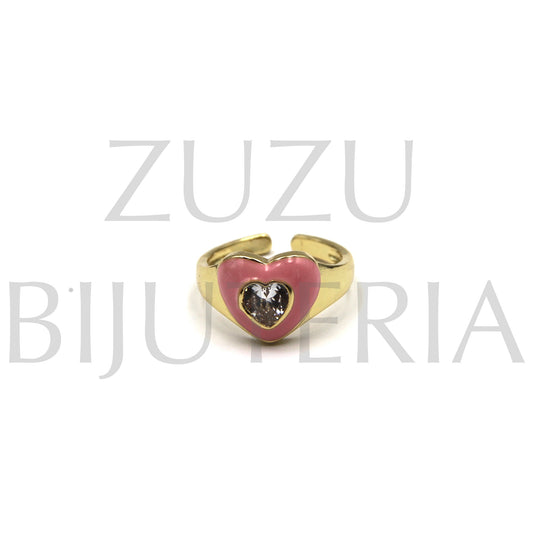 Heart Ring with Zirconia (Adjustable) - Brass