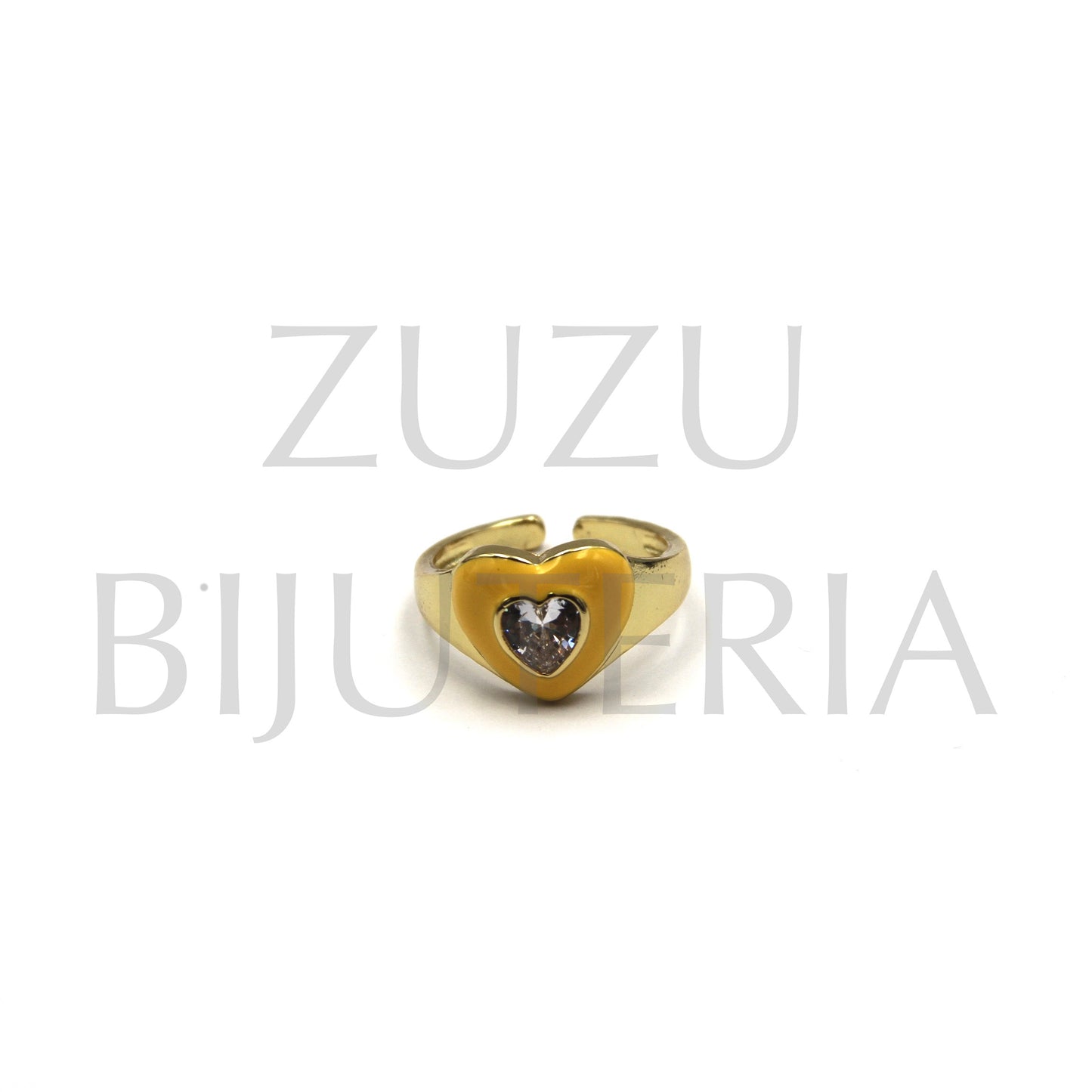 Heart Ring with Zirconia (Adjustable) - Brass