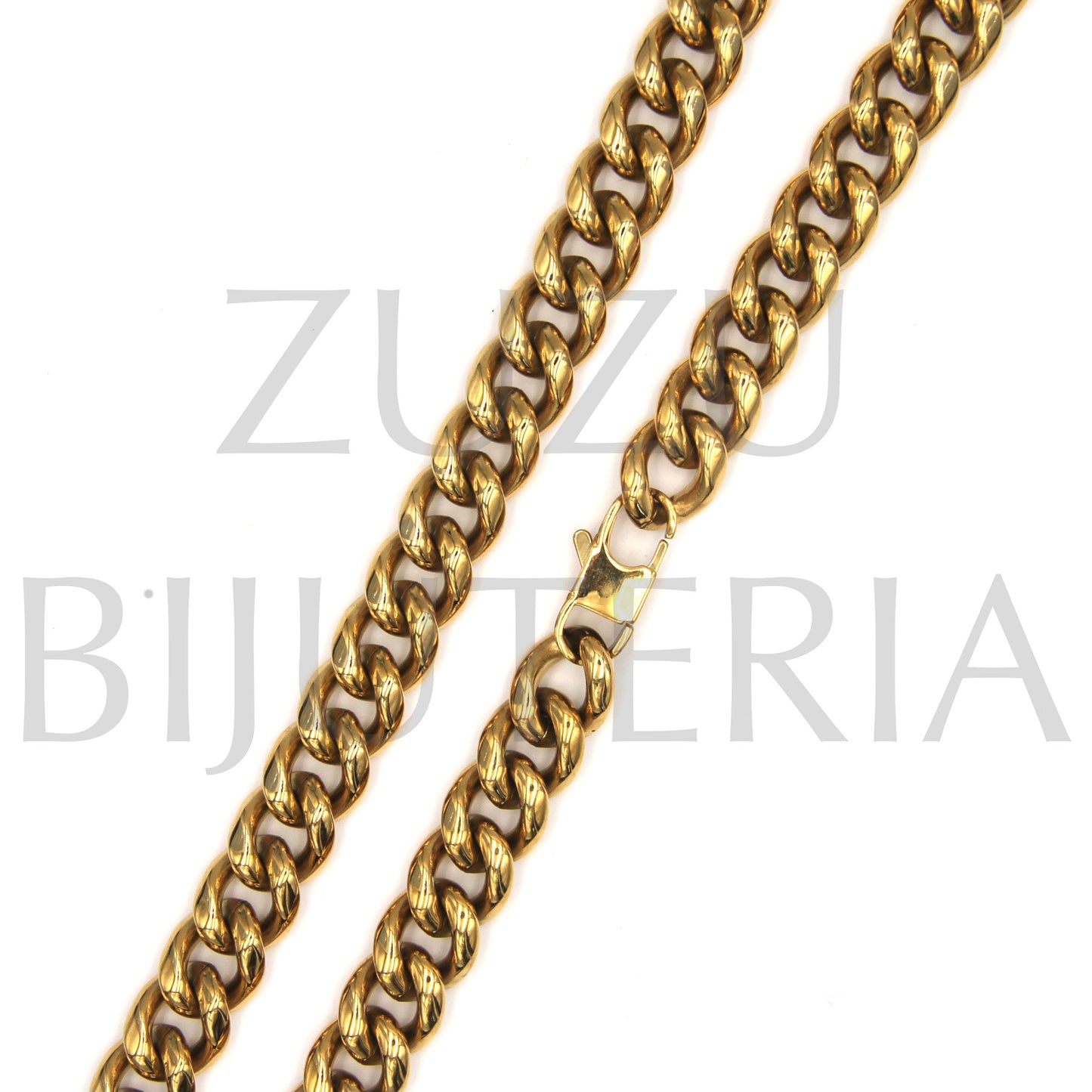 Gold Twisted Link Chain Necklace 12mm (56cm) - Stainless Steel