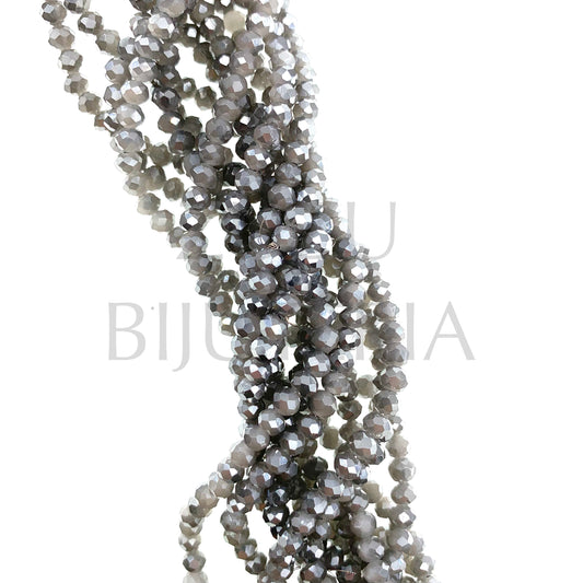 4mm Faceted Crystal Row (1mm Hole) - Mirrored Gray (40cm)