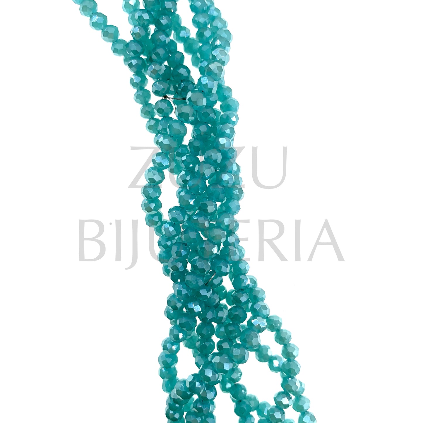 4mm Faceted Crystal Row (1mm Hole) - Mirrored Turquoise (40cm)