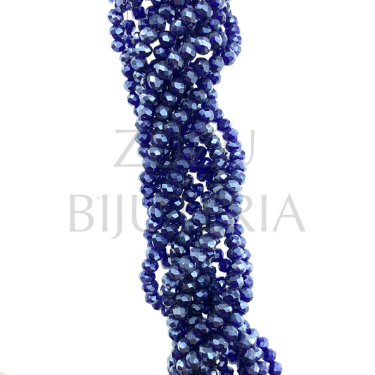 4mm Faceted Crystal Row (1mm Hole) - Blue Mirror (40cm)