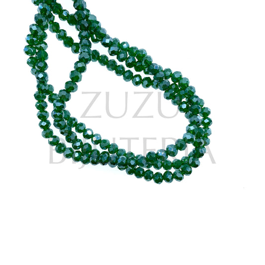 4mm Faceted Crystal Row (1mm Hole) - Mirror Green (40cm)