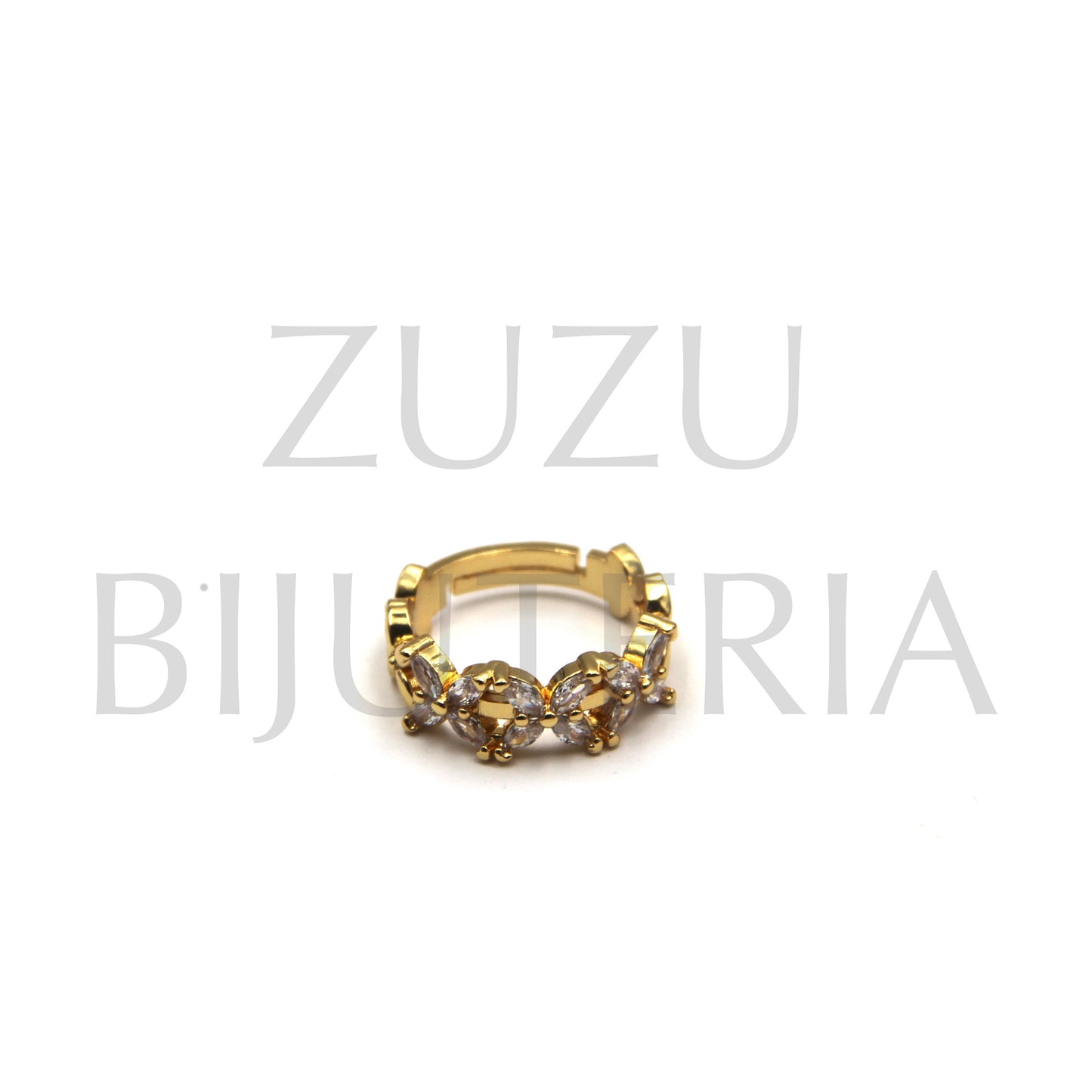 Zirconia Flower Ring (Adjustable) - Brass