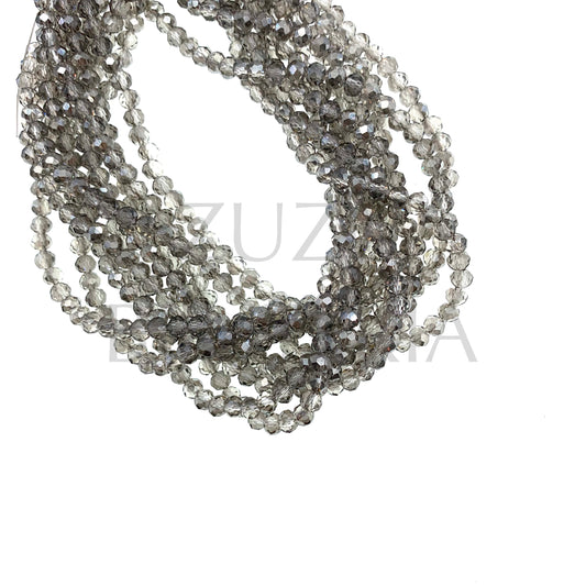 4mm Faceted Crystal Row (1mm Hole) - Mirrored Gray (40cm)