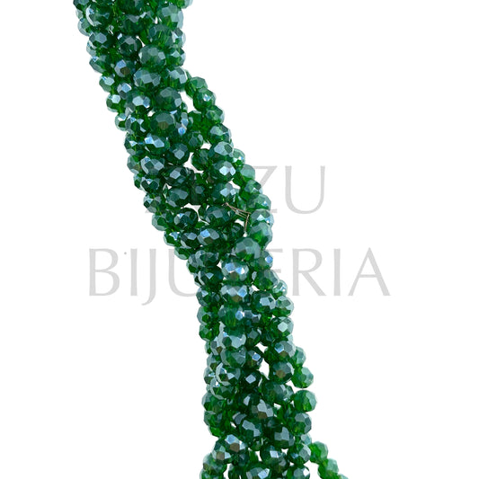 4mm Faceted Crystal Row (1mm Hole) - Mirror Green (40cm)