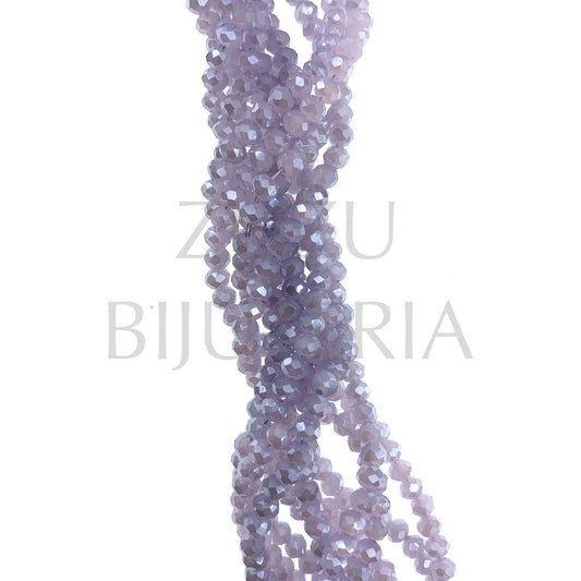 4mm Faceted Crystal Row (1mm Hole) - Lilac Mirrored (40cm)