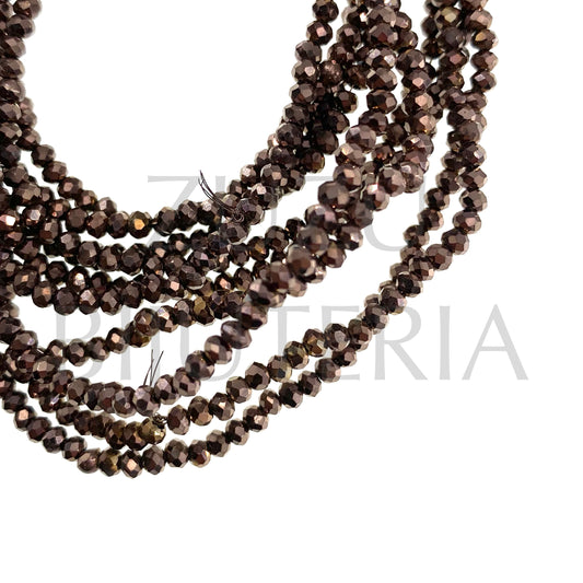 3mm Faceted Crystal Row (1mm Hole) - Mirrored Brown (40cm)