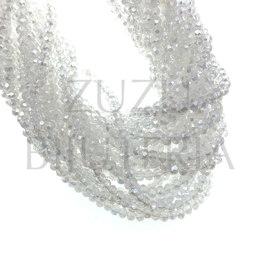 3mm Faceted Crystals Row (1mm Hole) - White Matte Mirrored (40cm)