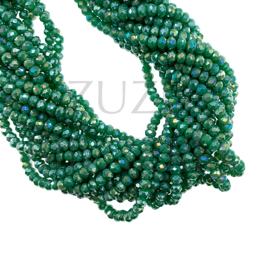 3mm Faceted Crystal Row (1mm Hole) - Mirror Green (40cm)