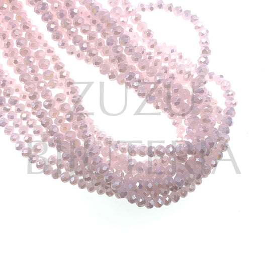 3mm Faceted Crystal Row (1mm Hole) - Pink Mirrored (40cm)