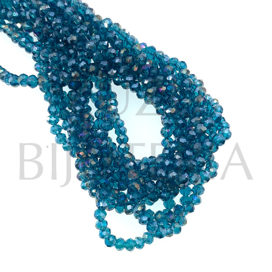 3mm Faceted Crystal Row (1mm Hole) - Mirrored Blue (40cm)