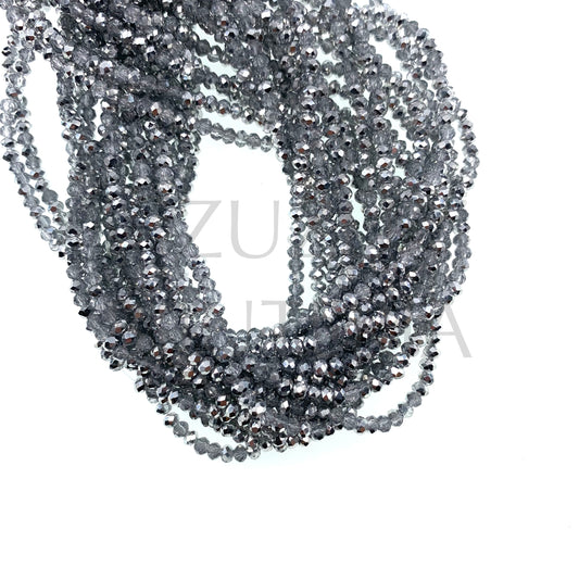 3mm Faceted Crystal Row (1mm Hole) - Mirrored Gray (40cm)