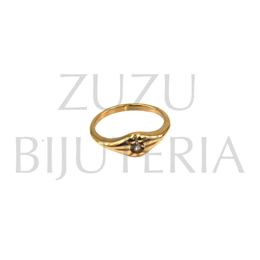 Anel Dourado com Zirconia - Aço Inox