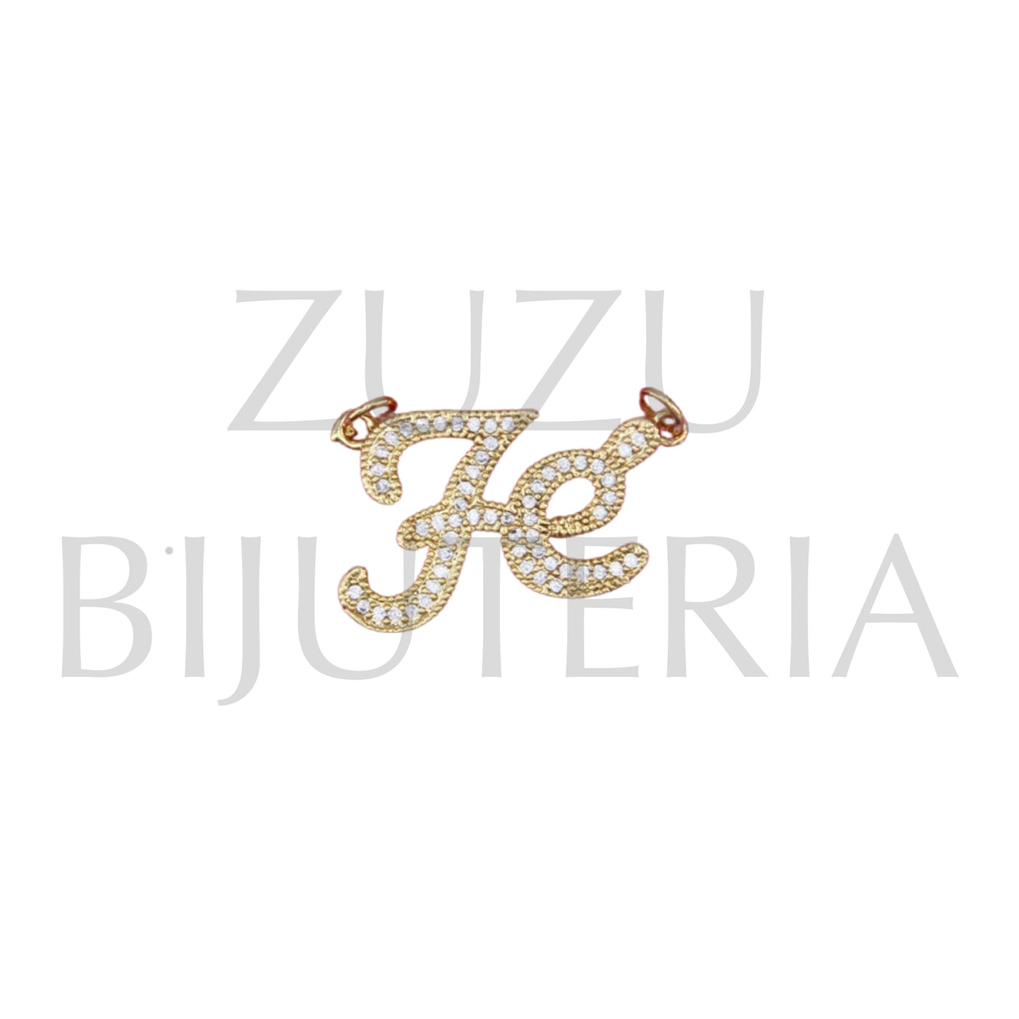 Pendente/Escapulário Fé Dourado com Zirconias 25mm x 21mm - Latão