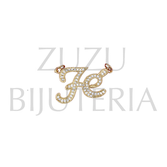 Pendant/Scapular in Golden Faith with Zirconia 25mm x 21mm - Brass