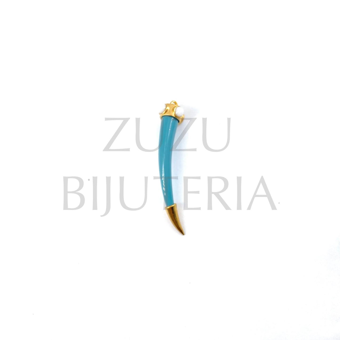 Blue Horn Pendant with Stone 48mm x 23mm - Stainless Steel