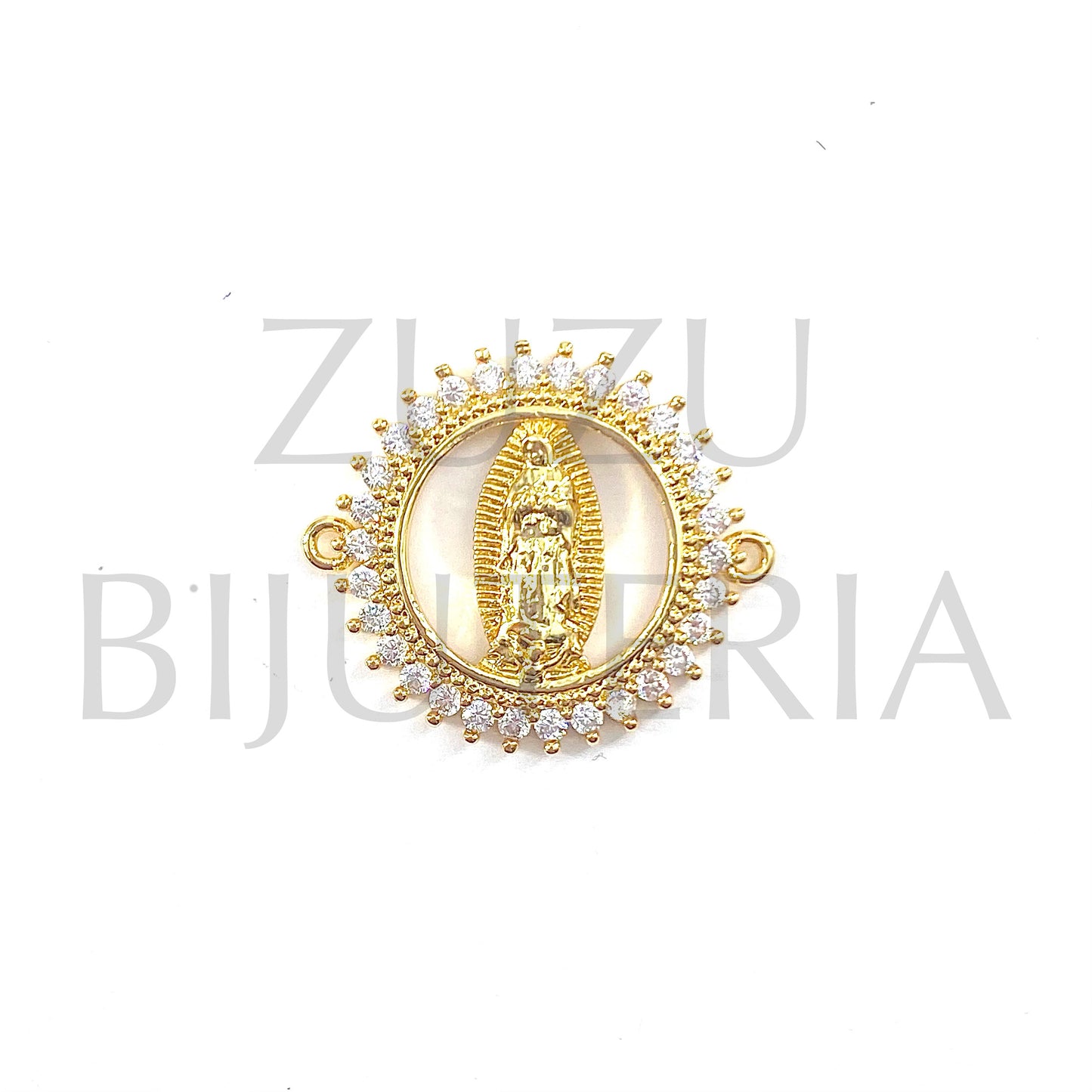 Pendente/Entremeio Nossa Senhora com Zirconias 24mm - Latão