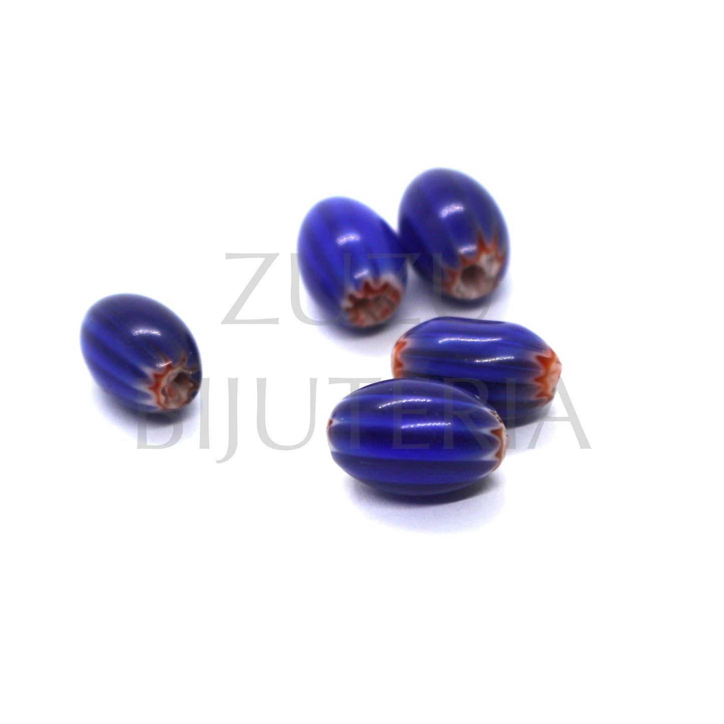 Contas de Vidro Oval 11mm x 6mm - Azul Escuro