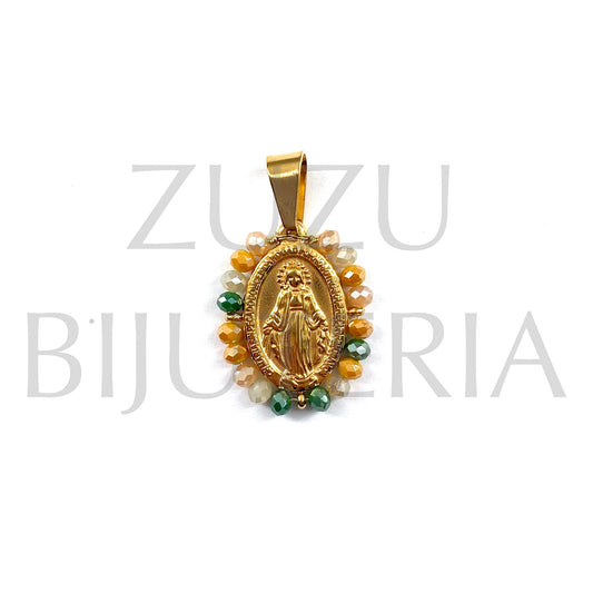 Our Lady of Guadalupe Pendant 25mm x 19mm (Mixed Faceted Crystals) - Stainless Steel