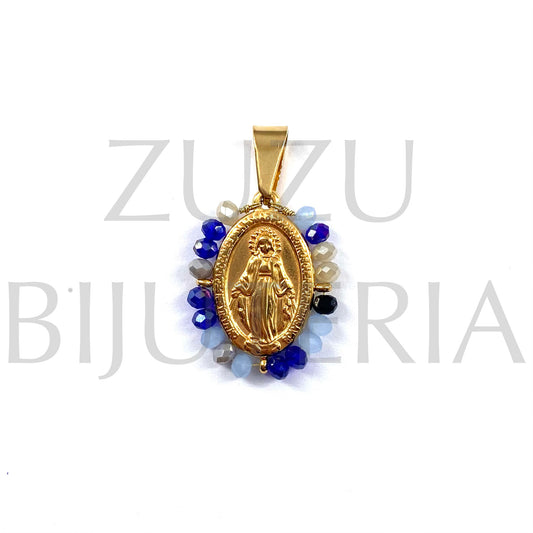 Our Lady of Guadalupe Pendant 25mm x 19mm (Mixed Faceted Crystals) - Stainless Steel