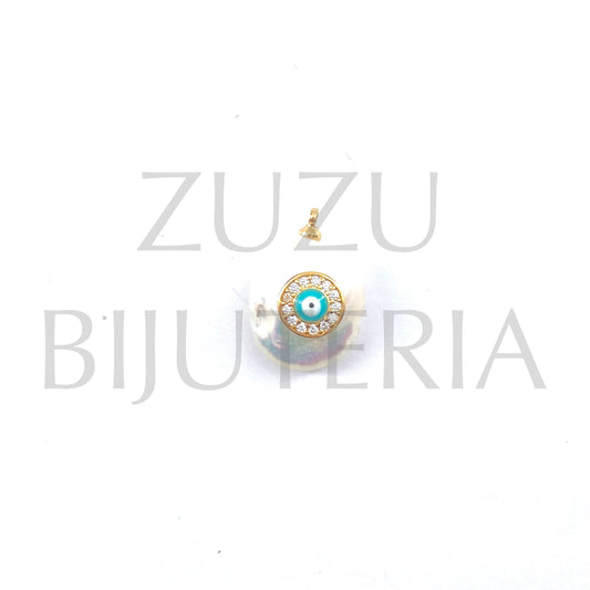 Freshwater Pearl Pendant with Zirconia Eye Pendant ~17mm - Brass