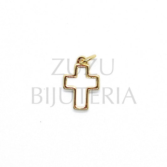 Cross Pendant with White Paint 13mm x 9mm - Brass